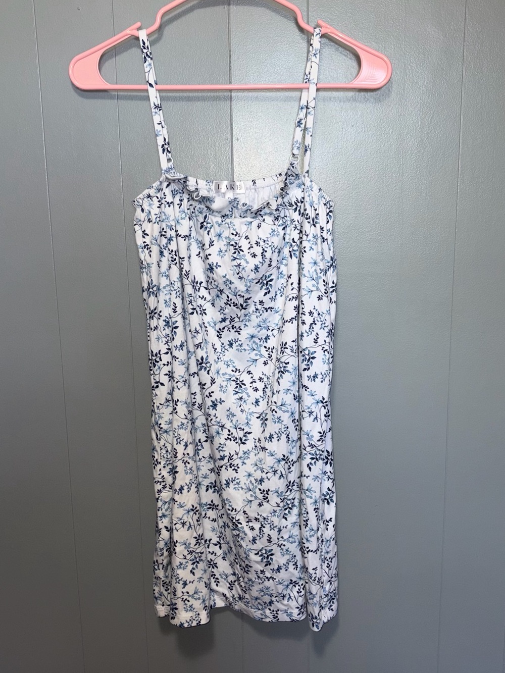 Lake Pajamas White Blue Floral Cami Ruffle Short Night Gown XS